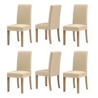 Light Oak Cream Leather Dining Chairs - Set of 6