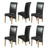 Light Oak Rollback Black Leather Dining Chairs Set of 6