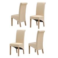 Light Oak Rollback Cream Leather Chairs - Set of 4