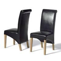 Light Oak Rollback Black Leather Dining Chair