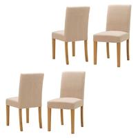 Light Oak Set of 4 Cream Linen Dining Chairs