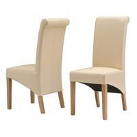 Light Oak Rollback Cream Leather Dining Chair