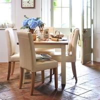 Light Oak Cream Leather Dining Chair