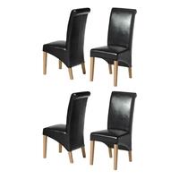 Light Oak Rollback Black Leather Dining Chairs Set of 4