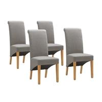 Light Oak Set of 4 Grey Linen Rollback Dining Chairs