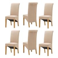 Light Oak Set of 6 Cream Linen Rollback Dining Chairs