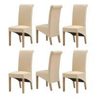 Light Oak Rollback Cream Leather Dining Chairs Set of 6