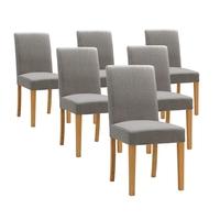 Light Oak Set of 6 Grey Linen Dining Chairs