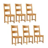 Light Oak Set of 6 Wooden Seat Ladderback Chairs