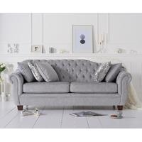 lilly chesterfield grey plush fabric three seater sofa