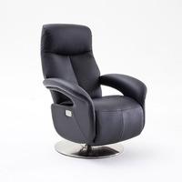 Limburg Recliner Chair In Black Leather And Stainless Steel Base