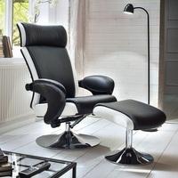 Liam Reclining Chair In Black And White Faux Leather With Stool