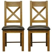 Lima Oak Dining Chair - Cross Back Faux Leather Seat (Pair)
