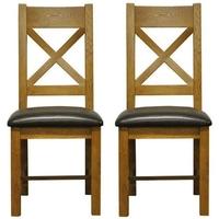 lima oak dining chair cross back faux leather seat pair