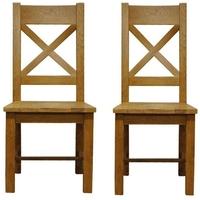 Lima Oak Dining Chair - Cross Back Wooden Seat (Pair)