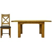 lima oak dining set 13m butterfly extending with 4 cross back faux lea ...