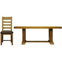 Lima Oak Dining Set - 2m Refactory with 6 Ladder Back Faux Leather seat Chairs