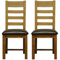 Lima Oak Chair - Ladder Back Faux Leather Seat (Pair)