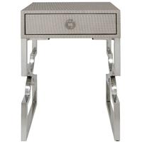 Light Taupe Faux Leather Weave 1 Drawer End Table