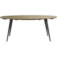 light wooden oval dining table with black legs