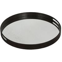 Light Aged Small Round Mirror Tray