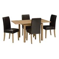 light oak 90 155cm ext table and 4 brown chairs