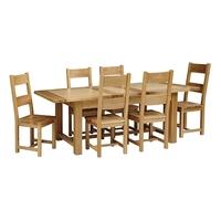 Light Oak 180-220-260cm Table and 6 Wooden Chairs