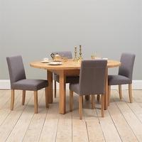 light oak 120 160cm ext table and 4 grey chairs