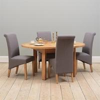 light oak 120 160cm ext table and 4 grey rollback chairs