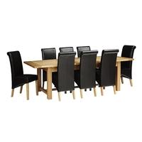 light oak 220 265 310cm ext table and 8 brown rollback chairs