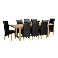 Light Oak 220-265-310cm Ext. Table and 8 Black Rollback Chairs