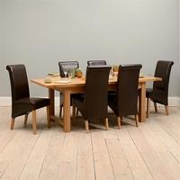 light oak 180 220 260cm ext table and 6 brown rollback chairs