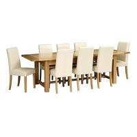 Light Oak 220-265-310cm Ext. Table and 8 Cream Straightback Chairs