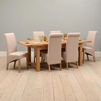 light oak 180 220 260cm ext table and 6 linen rollback chairs