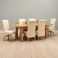 light oak 180 220 260cm ext table and 6 cream rollback chairs