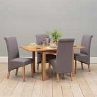 light oak 90 155cm ext table and 4 grey rollback chairs