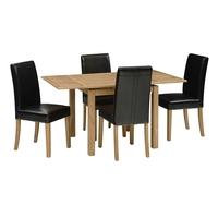 light oak 90 155cm ext table and 4 black chairs