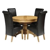 Light Oak 110-145cm Ext. Round Table and 4 Brown Rollback Chairs