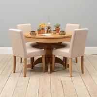 Light Oak 110-145cm Ext. Round Table and 4 Linen Chairs