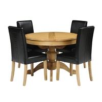 Light Oak 110-145cm Ext. Round Table and 4 Black Straightback Chairs