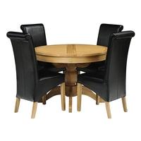 light oak 110 145cm ext round table and 4 black rollback chairs