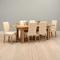 Light Oak 180-220-260cm Ext. Table and 6 Cream Straightback Chairs