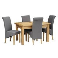 Light Oak 132-162-192cm Ext. Table and 4 Grey Rollback Chairs