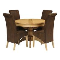 Light Oak 110-145cm Ext. Round Table and 4 Bison Rollback Chairs