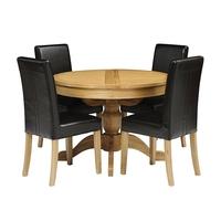 Light Oak 110-145cm Ext. Round Table and 4 Brown Straightback Chairs