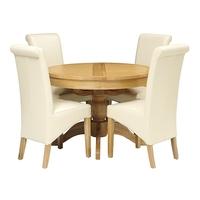 Light Oak 110-145cm Ext. Round Table and 4 Cream Rollback Chairs