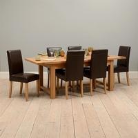 light oak 180 220 260cm ext table and 6 brown straightback chairs