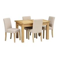 light oak 132 162 192cm ext table and 4 linen chairs