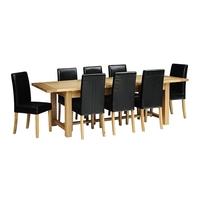 Light Oak 220-265-310cm Ext. Table and 8 Black Straightback Chairs