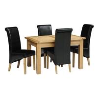 Light Oak 132-162-192cm Table and 4 Black Rollback Chairs